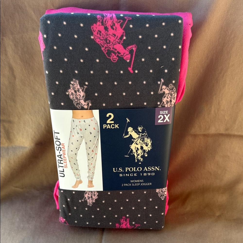 U.S. Polo Assn. 2-Pack Woman’s Pajama Joggers in Charcoal Gray & Bright Pink